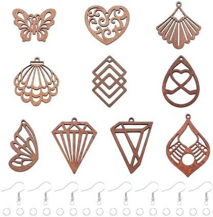 Elecrelive Walnut Wood Dangle Earring Making Kit 20Pcs Filigree Cutouts Wood Charms for DIY Bohemian Jewelry Craft Making by EEEELECRELIVE