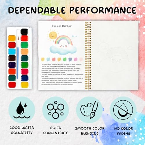 12 Patterns Spring Watercolor Book, DIY Floral Painting Workbook for Beginners, Relaxing Art Gift for Women and Adults, Stress Relief Water Coloring Activities, Spring Theme Paint Set - Image 3