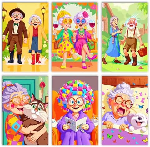 Cute Grandma Paint by Number for Adults, Old Woman Sisters DIY Oil Painting Kits on Canvas and Acrylic Pigment, Colorful 6 Packs Adults Paint by Numbers for Gift Home Decor 8x12 Inch (Frameless) by Tucocoo