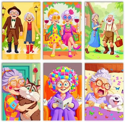 Cute Grandma Paint by Number for Adults, Old Woman Sisters DIY Oil Painting Kits on Canvas and Acrylic Pigment, Colorful 6 Packs Adults Paint by Numbers for Gift Home Decor 8x12 Inch (Frameless) by Tucocoo