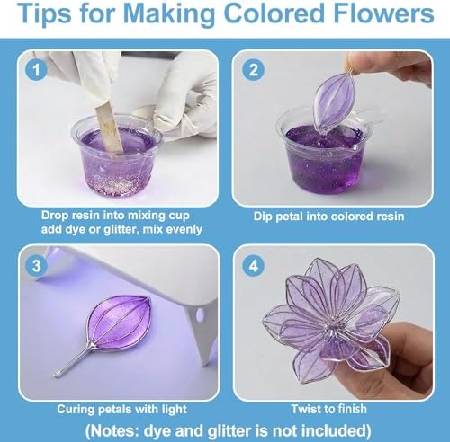 25PCS UV Dip Resin Kit for Wire Flowers Jewelry, 100g UV Dip Resin with Light Set, Crystal Clear Fast Curing Resin, Silicone Mat, UV Dip Epoxy Resin Jewelry Making Kit Supplies, DIY Art Crafts - Image 5