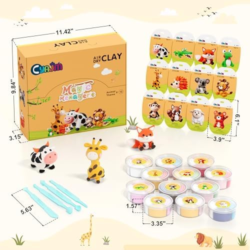 Cyajm 12-Color Air Dry Clay Kit, Animal, Kids 3+ with Tools & Guide - Image 2