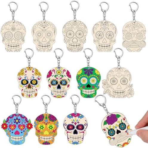 Trnayi 36 Pcs Day of The Dead Wood Keychain Color Your Own DIY Craft by Trnayi