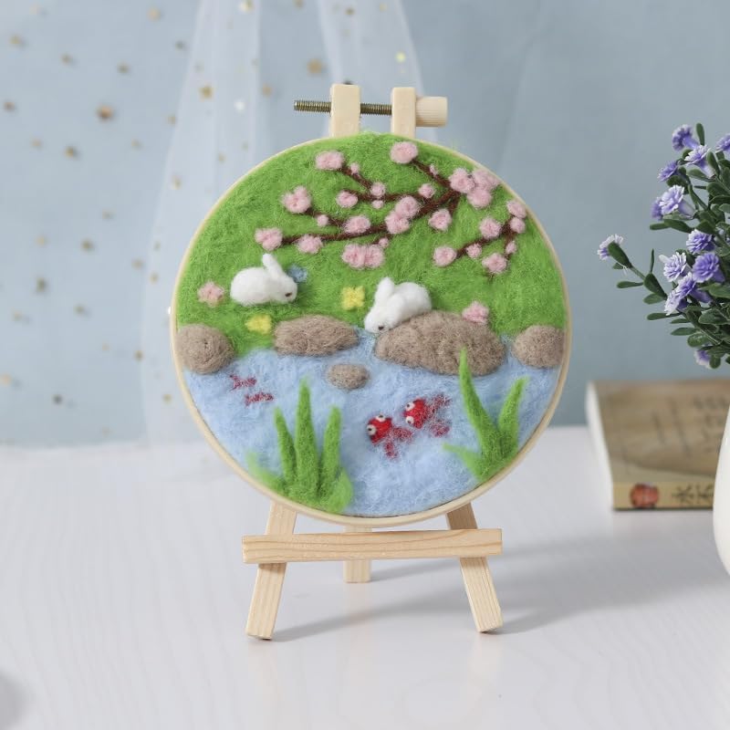 Hilsayum Wool Painting Kit Needle Felting Kit Wool Felt Painting Gifts for Adults,Needle Felt Supplies for Beginners,Home Decoration (Pond) - Image 4