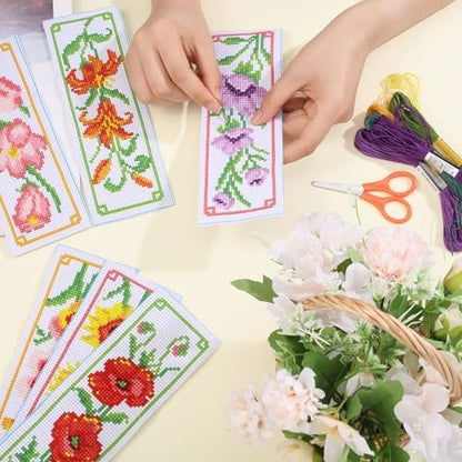 ORIGACH 6 Set Flowers Cross Stitch Bookmark Kit for Beginner - Image 3