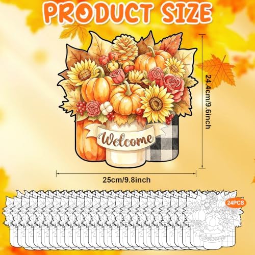 Sereliy 24 Pcs Fall Coloring Wreath Crafts Color Your Own Fall Crafts, Vase - Image 2
