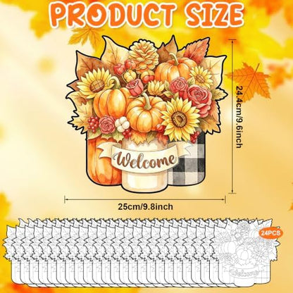 Sereliy 24 Pcs Fall Coloring Wreath Crafts Color Your Own Fall Crafts, Vase - Image 2