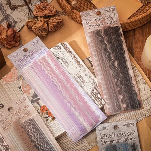 40 Pcs Transparent Lace Stickers for Scrapbooking Junk Journal Card Making Collage Diary Planner Notebook Letter Photo Album Craft Project Decoration, 5 Patterns - Image 2