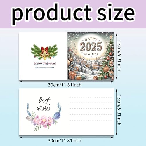 DIZAKIM 6 Pieces Christmas Theme Design Diamond Painting Greeting Card Set, DIY 5D Unique Rhinestone Art Embellishment Mosaic Christmas Greeting Card Crafts, Mosaic Handmade Creative Postcards (#3) - Image 2