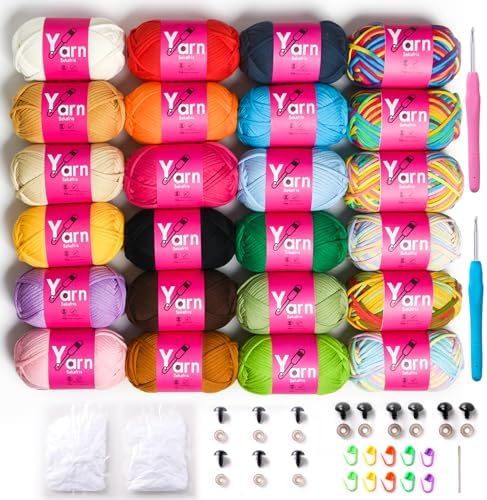 24 Pack Beginner Yarn for Crocheting Tube Crochet Yarn Multicolor by Sekafris