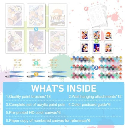 Offito 6 Pack Paint by Numbers Kit for Adults, Party, 10x14 Inch - Image 5