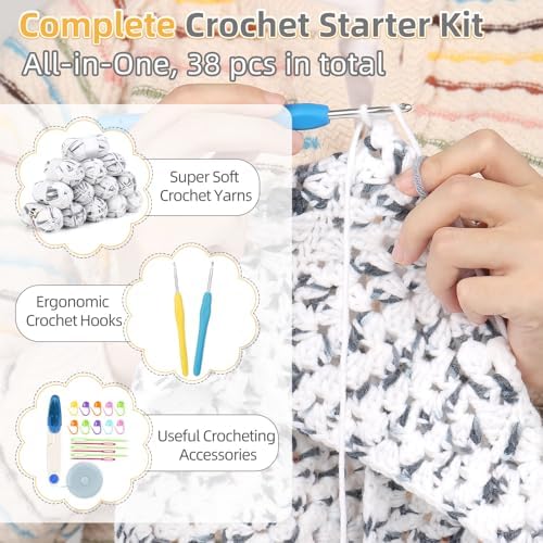 Aeelike Crochet Kit for Beginners, Complete Easy Crochet Sarves Hat Kit - Image 5