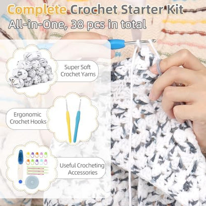 Aeelike Crochet Kit for Beginners, Complete Easy Crochet Sarves Hat Kit - Image 5