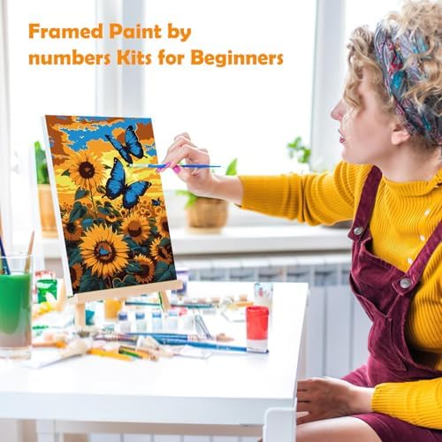 MOGTAA Sunflowers Paint by Numbers Kit for Adults Beginners with Frame, Butterfly Adult Paint by Number Kits on Canvas with Easel, Easy DIY Oil Painting Kits for Home Decor, 8x12in - Image 4