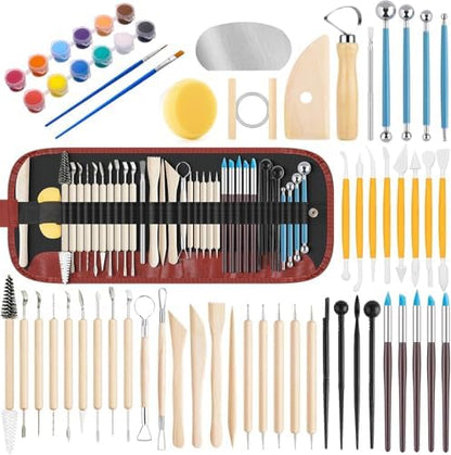 12 lb Natural Air-Dry Clay + 52 pcs Pottery Tools + Storage Box,Ideal for Wheel Throwing,Hand Building,Sculpting;Great for All Skill Levels (12lb+Tools(52pcs)+Box, White+Terracotta) - Image 2