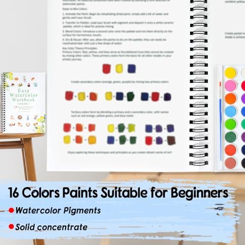 SLWBZ Watercolor Workbook Baking, 15 Different Patterns of Original DIY Designs, 16 Color Watercolor Paint Plates with Palette and Brush, Beginner-Friendly Watercolor Workbooks, Baking - Image 5