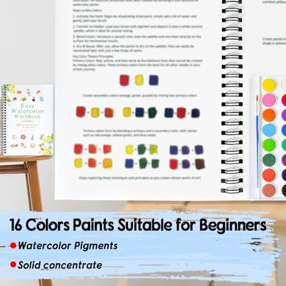SLWBZ Watercolor Workbook Baking, 15 Different Patterns of Original DIY Designs, 16 Color Watercolor Paint Plates with Palette and Brush, Beginner-Friendly Watercolor Workbooks, Baking - Image 5