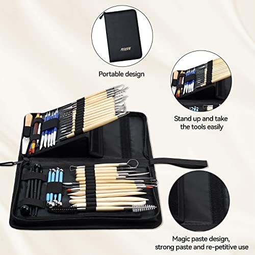 ISSEVE 43Pcs Pottery Clay Sculpting Tools Set with Stand-Up Organizer Bag - Image 5