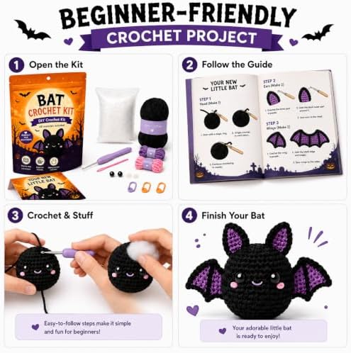 Halloween Bat Crochet Kit for Beginners, DIY Amigurumi Craft Kit - Image 4