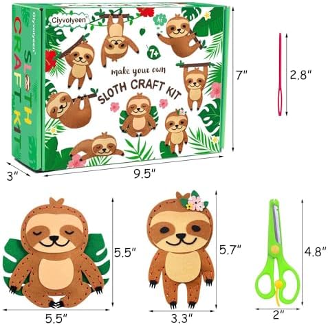CiyvoLyeen Kids Sewing Kit Crafts – DIY Sloth & Jungle Animal Felt Crafts Sewing Set for Girls & Boys Ages 8–12 Learn to Sew 8 Cute Animal Projects - Image 2