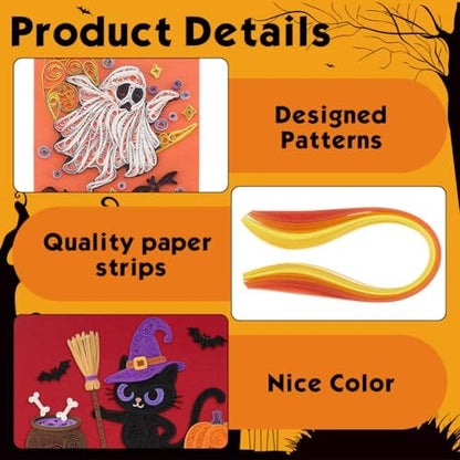 WEBEEDY 20 Sets Halloween Paper Quilling Kit for Adult Beginner 5 Styles Witches Pumpkins Ghosts Bats Black Cats Greeting Card Making Kit with Instruction Handmade Quilling Card for Halloween Decor - Image 3