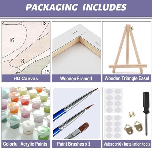MaiMMaledy Paint by Numbers Kit 8Lx12W inch for Adults Beginners Canvas Pictures with Framed Drawing Painting Acrylic Pigment with Wooden Triangle Easel Flower Tower - Image 5