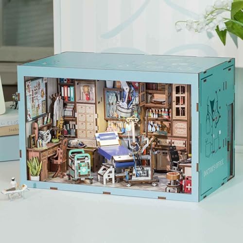 fifijoy Book Nook Kit - Doctors Office DIY Miniature House Dollhouse Kit for Adults and Teens, Booknook Mini Doctors Clinic Bookshelf Insert Decor 3D Wooden Puzzle, Gifts for Family - Image 2