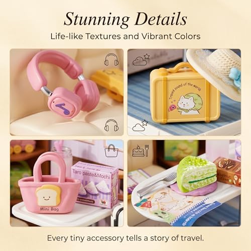 Train Carriage Miniature House Kit, Plastic DIY Dollhouse with Cozy Sofa & Travel Gear, Stackable Transparent Dust Cover, Creative Desktop Decor for Adults Teens - Image 3