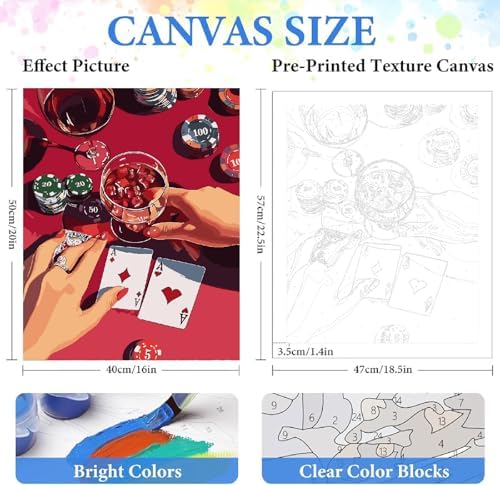 ZRIZQ Vintage Paint by Numbers Kit for Adults Beginner,Poker,16x20 - Image 2
