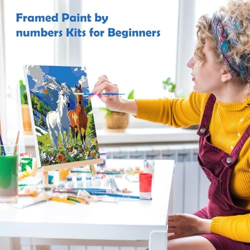 MOGTAA Paint by Numbers Kit for Adults with Frame, Horse Paint by Number Canvas, Mountains Paint by Numbers with Easel, DIY Flowers Scenery Oil Painting Kit for Home Wall Decor 8 x 12 Inch - Image 4