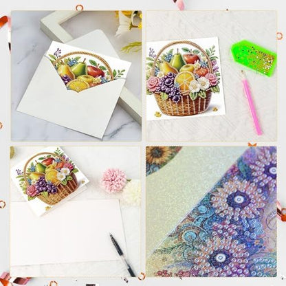 Tontut 6pcs 5D Diamond Art Painting Greeting Card kit, Fruit Blue Adult DIY with Envelope, Special Shape Diamond Design Greeting Card Creative Gift - Image 4