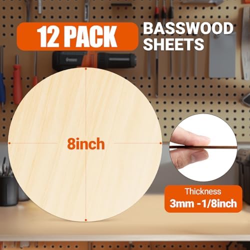Rowood 12 Pack Round Basswood Sheets,8x8x1/8inch,3mm Basswood for Laser Cutting,Adult Craft Kits,Thin Plywood Board Unfinished Wood,DIY Ornaments and Architectural Model - Image 4