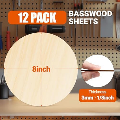 Rowood 12 Pack Round Basswood Sheets,8x8x1/8inch,3mm Basswood for Laser Cutting,Adult Craft Kits,Thin Plywood Board Unfinished Wood,DIY Ornaments and Architectural Model - Image 4