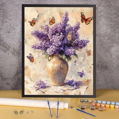 RICUVED Flowers Paint by Numbers for Adults, Vase Paint by Numbers Kit for Adults Beginners, Butterfly DIY Acrylic Oil Painting on Canvas Easy for Gift Home Wall Decor 16x20 Inch - Image 2