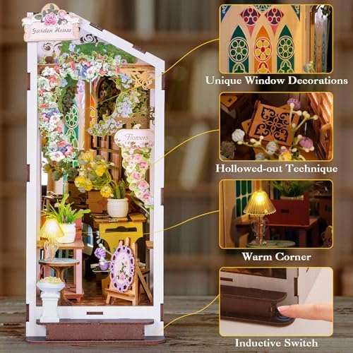 Book Nook Kit for Adult Teen Miniature Garden House with LED Light - Image 5