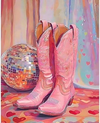 Canrichshop Vintage Boots Paint by Number Kits,Retro Disco Ball Paint by Numbers Kit for Adults Beginner Without Frame,Easy DIY Acrylic Painting for Canvas for Decor 16x20inch by Canrichshop