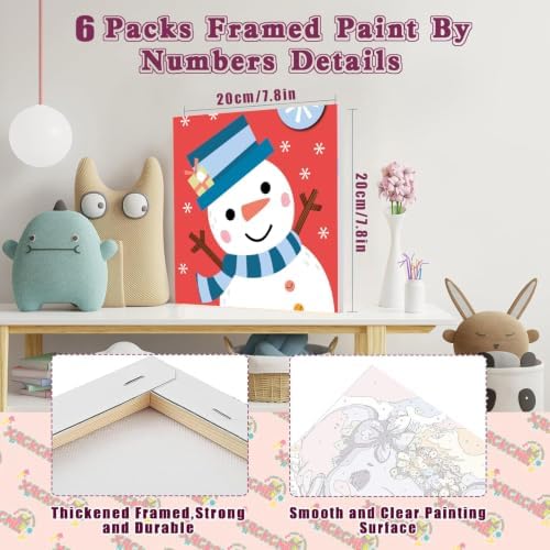 MXCFZX 6 Pcs Easy Christmas Paint by Numbers Kit Kids/Adults Framed 8x8in - Image 2