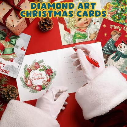 Colarr 18 Pcs Vintage Christmas Diamond Painting Greeting Card with Envelopes 5d DIY Diamond Art Snowman Santa Cards for Adults Craft Family Birthday Gifts Including 3 Pen 1 Tray 1 Sticky Wax - Image 5