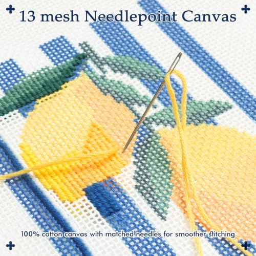 Kaitiaki 13 mesh Needlepoint Canvas Kit, 8 in Painted Canvas Set with Embroidery Floss, Needles, Guide Card, Instruction, Threader, Scissors & Project Bag for Crafter Gift(Lemon) - Image 3