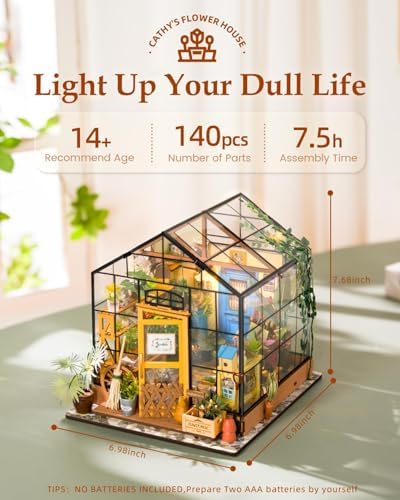 Rowood Miniature House Kit, Mother's Day DIY Miniature Greenhouse Dollhouse Kits for Adults, Wooden Crafts for Adults, Gifts on Birthday Christmas - Cathy's Flower House - Image 3