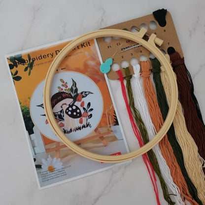 Esffaci Embroidery Starter Kit for Adult Beginner with Mushroom Plant Flower Pattern Hand Embroidery Set with Cloth Hoop Needle Threader Floss and Instruction - Image 2