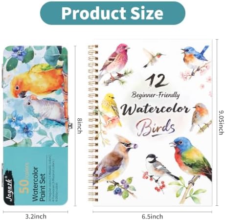 Watercolor Workbook with 12 Bird Patterns, 50 Colors Watercolor Paint Set - Image 2