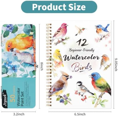 Watercolor Workbook with 12 Bird Patterns, 50 Colors Watercolor Paint Set - Image 2
