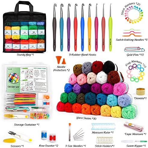 103 PCS Crochet Kit with Crochet Hooks Yarn Set, Premium Bundle Includes 1650 Yards Acrylic Yarn Skeins Balls, Needles, Accessories, Bag, Ideal Starter Pack for Kids Adults Beginner Professionals - Image 2
