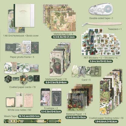 Scrapbook Photo Album Supplies Kit with Tweezers and Glue Tape, Green Aesthetic Vintage Junk Journal Scrapbooking Paper, Sticker Pack, Notebook Craft Supplies, DIY Gift for Adult Men Women (Wild Dome) - Image 4