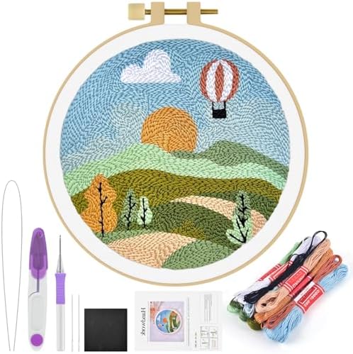 ERKOON Punch Needle Kit Adults Beginners, DIY Easy Landscapes Embroidery Set for Starter Art Craft, Needling Punch Project with Patterns, Tools, Yarns, Hoop, Instruction (Spring) by ERKOON