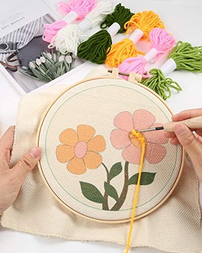 Pllieay 2 Set Punch Needle Embroidery Starter Kits Include Instructions, Punch Needle Fabric with Pattern, Yarns, Embroidery Hoops for Rug-Punch & Pinch Needle - Image 6