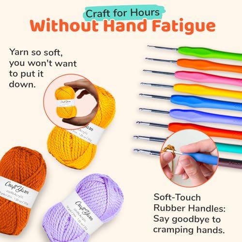 Crochet Kit for Beginners Adults & Kids | 69-Piece Complete Crochet Starter Kit 20 Yarn Colors 1120 Yards 9 Ergonomic Hooks | Learn to Crochet with Easy Step-by-Step Guide – Crocheting Supplies & Gift - Image 5