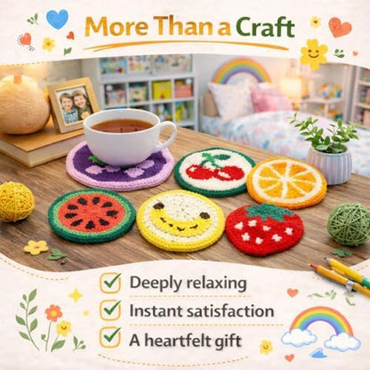 Punch Needle Coaster Kit for Adults Beginners, Easy Punch Embroidery Starter Set with Instructions – Fun Mug Rug Making Kit for Table Decor & Festival DIY Gifts (6pcs Cute Fruits) - Image 2
