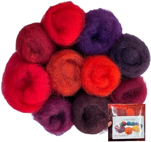 The Felt Box Roving Wool Red for Felting – 100g Carded Batts (3.5oz) Core & Craft Wool by TheFeltBoxNeedleFelting